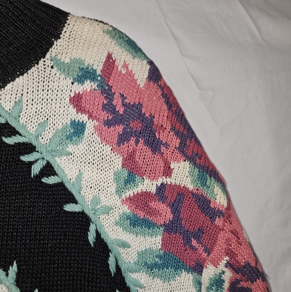 vintage floral high neck pullover knit tunic sweater grannycore 3D Embroidered - Picture 6 of 16